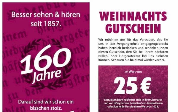 Aktion Weihnachtsgutschein Optiker Schulz Oldenburg